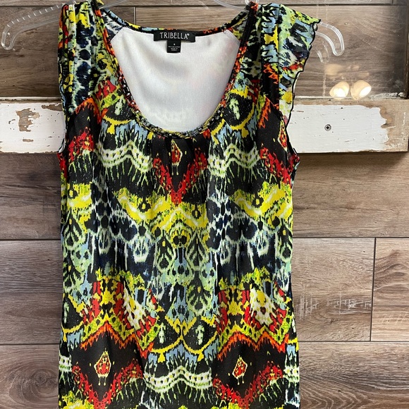 Tribella Ladies Scoop Neck Beaded Top, Size Small, Black,Red,Green,Yellow, Blue - Picture 3 of 7